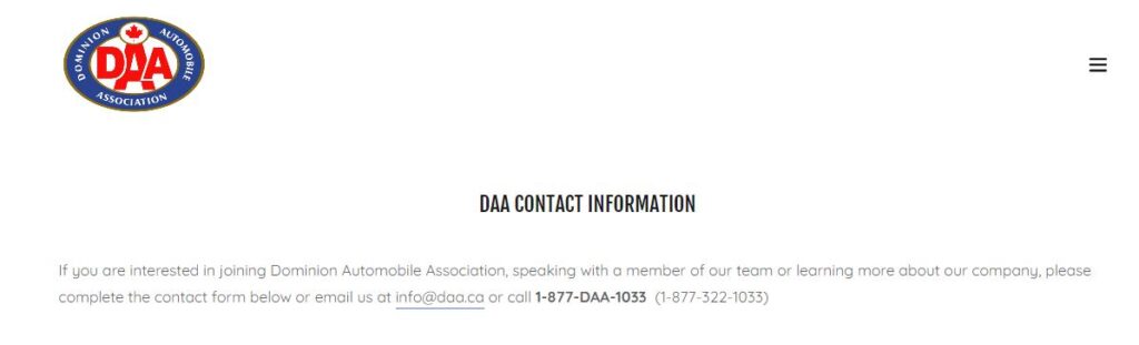 DAA Roadside Assistance Contact Information