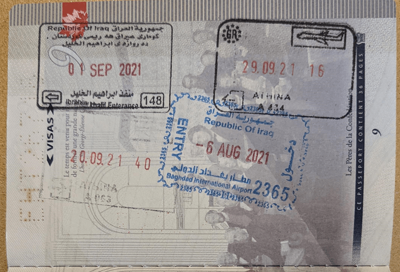 Iraqi Entry (By Air) & Exit (By Land) Stamps on My Daughter's Canadian Passport