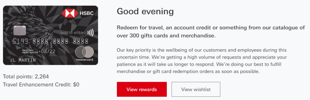 My HSBC Rewards Points Balance after Redeeming 134,000 Points