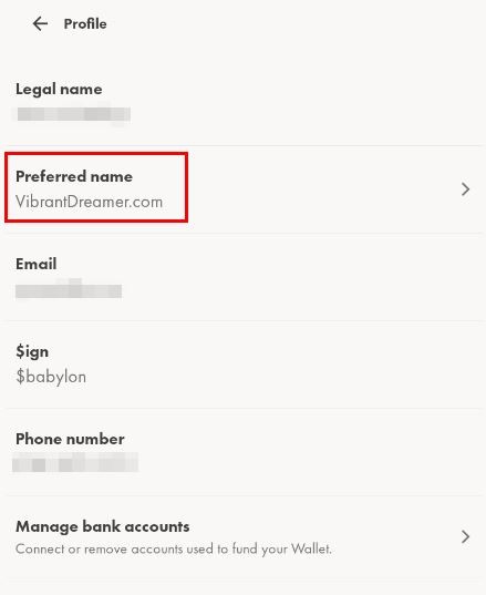 Preferred name and Manage bank accounts