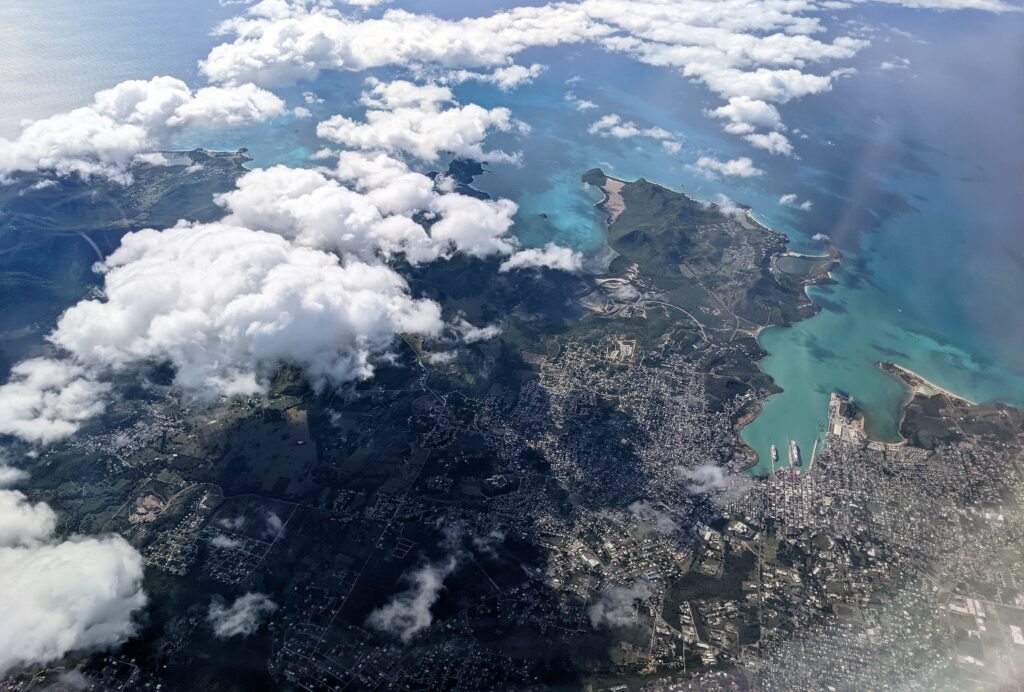 Antigua from the air before arriving in Guadeloupe
