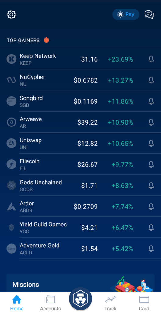 Crypto.com App Top Gainers