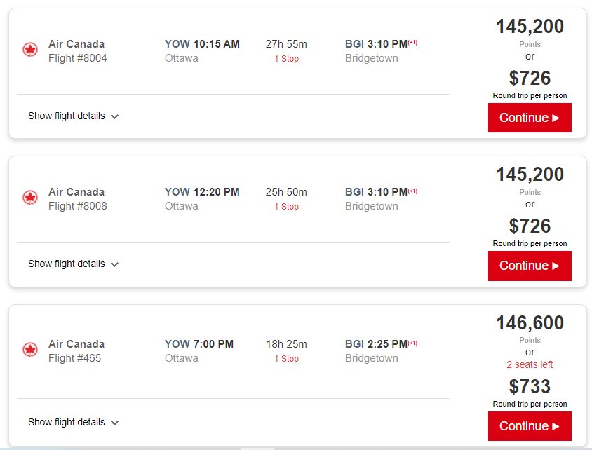 Booking a Flight from Ottawa to Barbados using HSBC Rewards Points